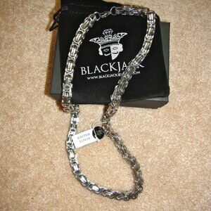 Blackjack Silver Stainless Steel Brushed Byzantine Necklace Chain